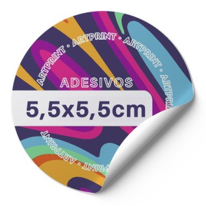 Adesivo 5,5cm - Papel Couchê Adesivo de papel couchê 5,5x5,5cm 4x0 Sem verniz Redondo Entregue em cartelas