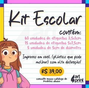 Kit de Adesivos Escolares Adesivo Vinil 63 unidades na medida de 3,5x1cm / 15 unidades na 4x0  Recorte Eletrônico 